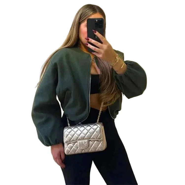 Cloe Ingrao™ Damska krótka kurtka casualowa z zamkiem błyskawicznym