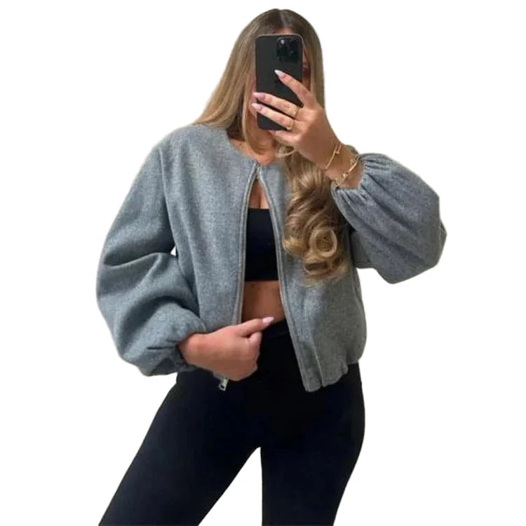 Cloe Ingrao™ Damska krótka kurtka casualowa z zamkiem błyskawicznym