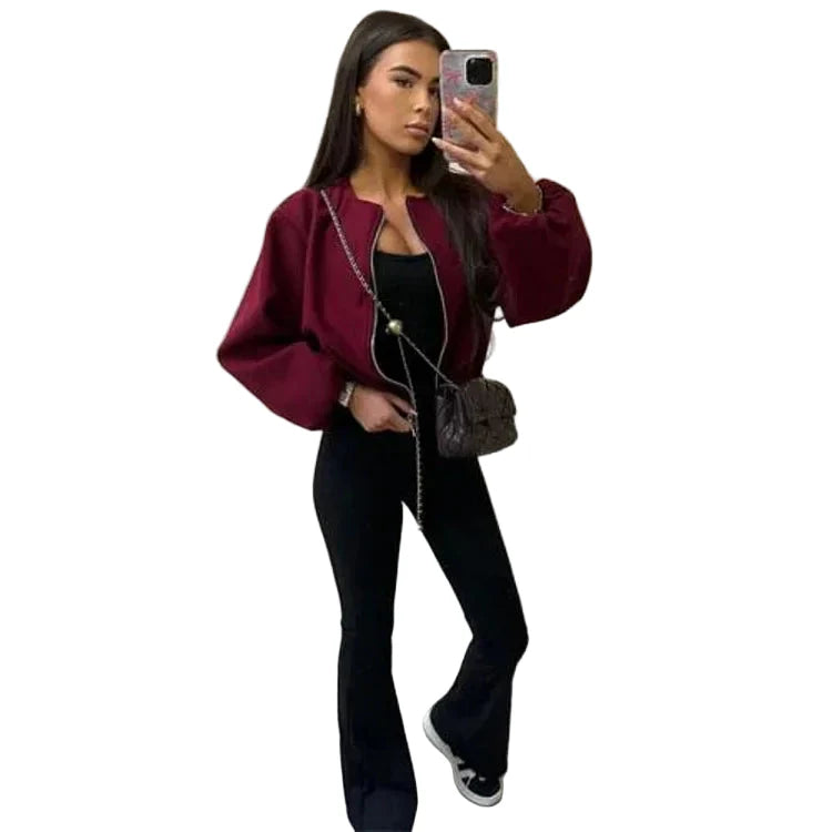 Cloe Ingrao™ Damska krótka kurtka casualowa z zamkiem błyskawicznym