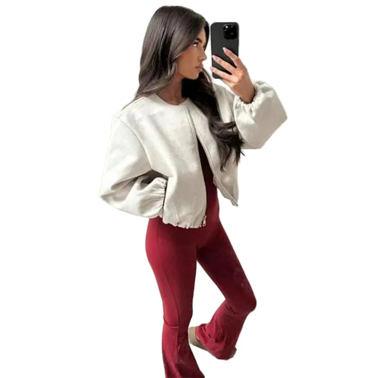 Cloe Ingrao™ Damska krótka kurtka casualowa z zamkiem błyskawicznym