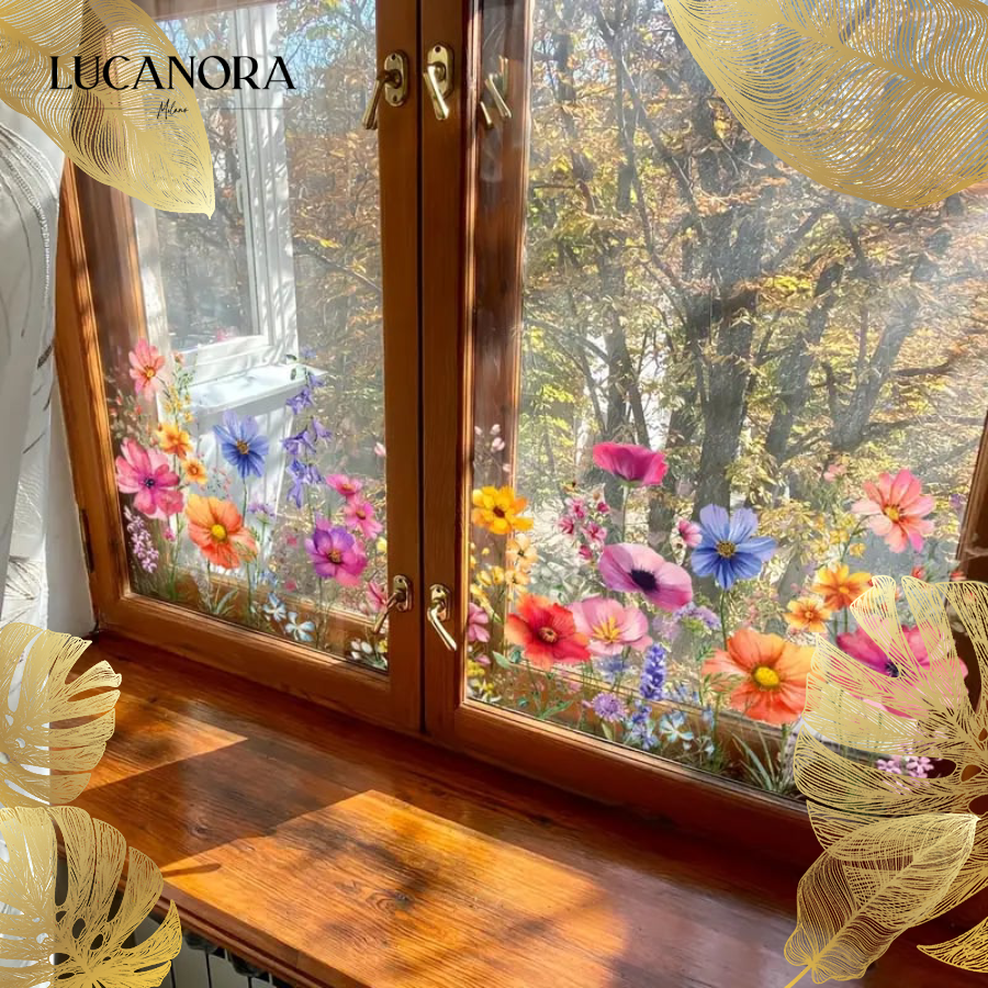 DecoPetal™ Kolorowy bukiet kwiatów – naklejka na okno