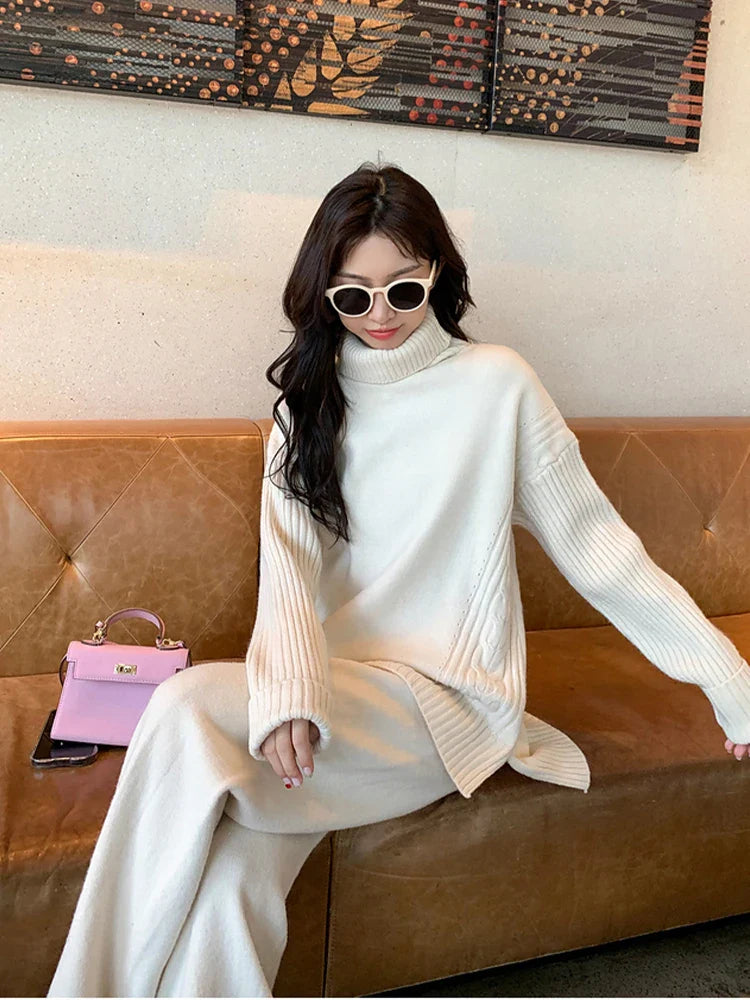 Degna Tomarchio™ Ciepły dzianinowy komplet z luźnymi spodniami