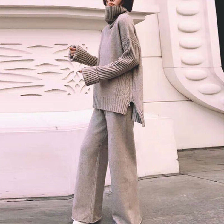 Degna Tomarchio™ Ciepły dzianinowy komplet z luźnymi spodniami