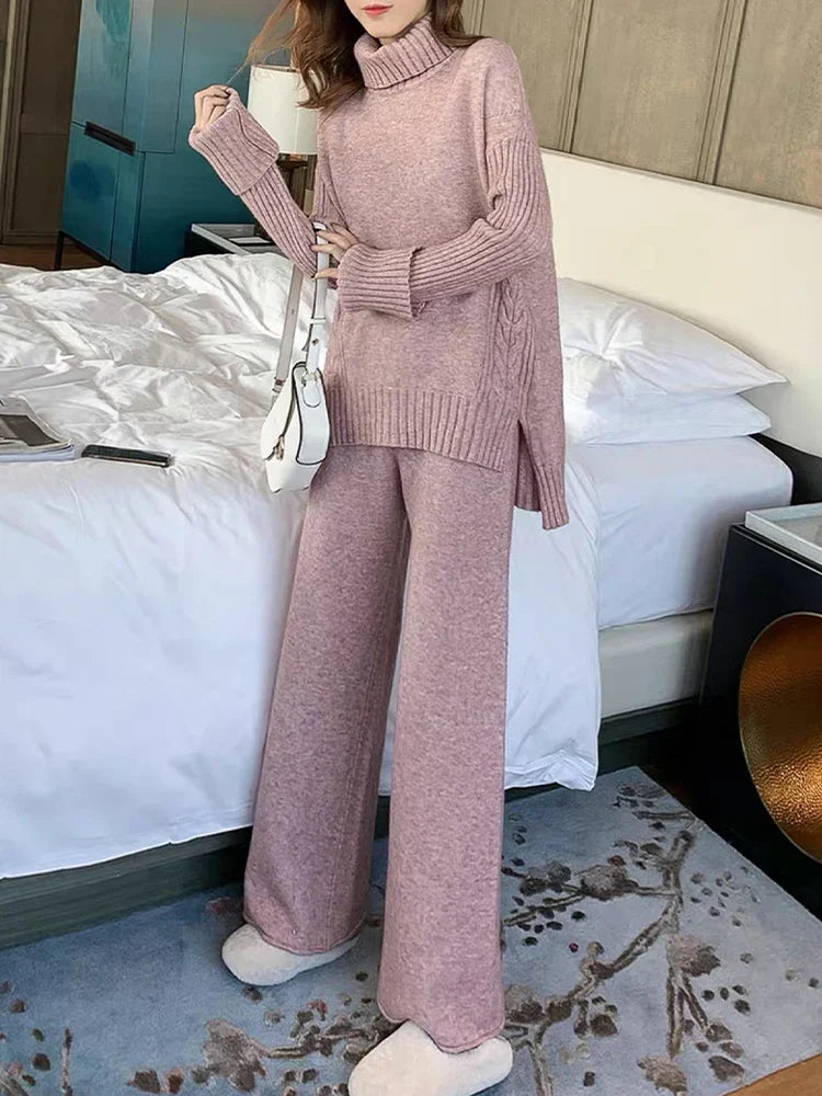 Degna Tomarchio™ Ciepły dzianinowy komplet z luźnymi spodniami