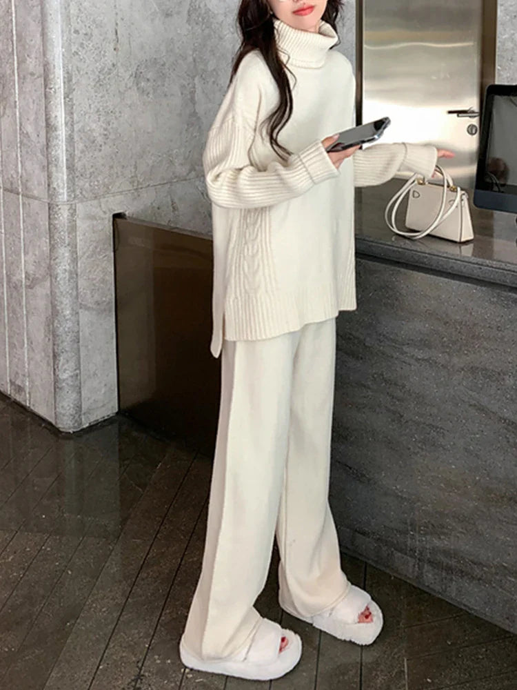 Degna Tomarchio™ Ciepły dzianinowy komplet z luźnymi spodniami