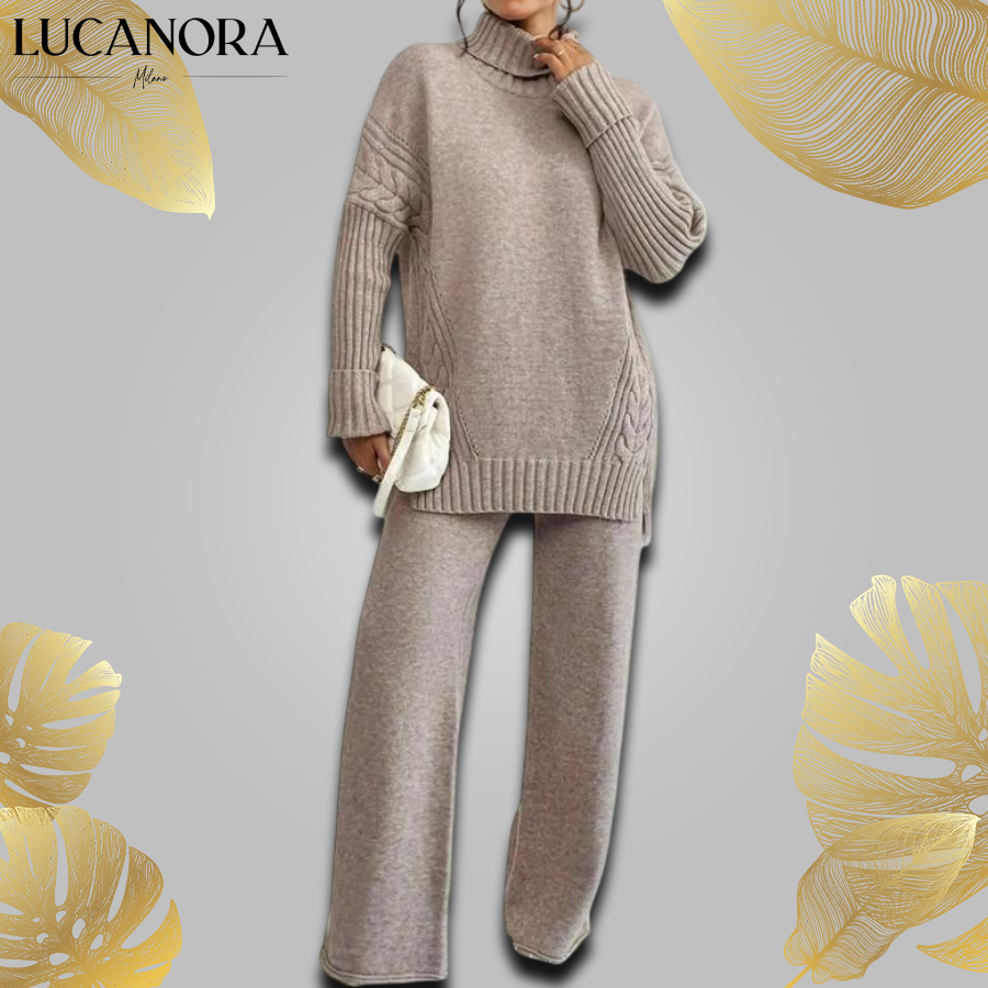 Degna Tomarchio™ Ciepły dzianinowy komplet z luźnymi spodniami