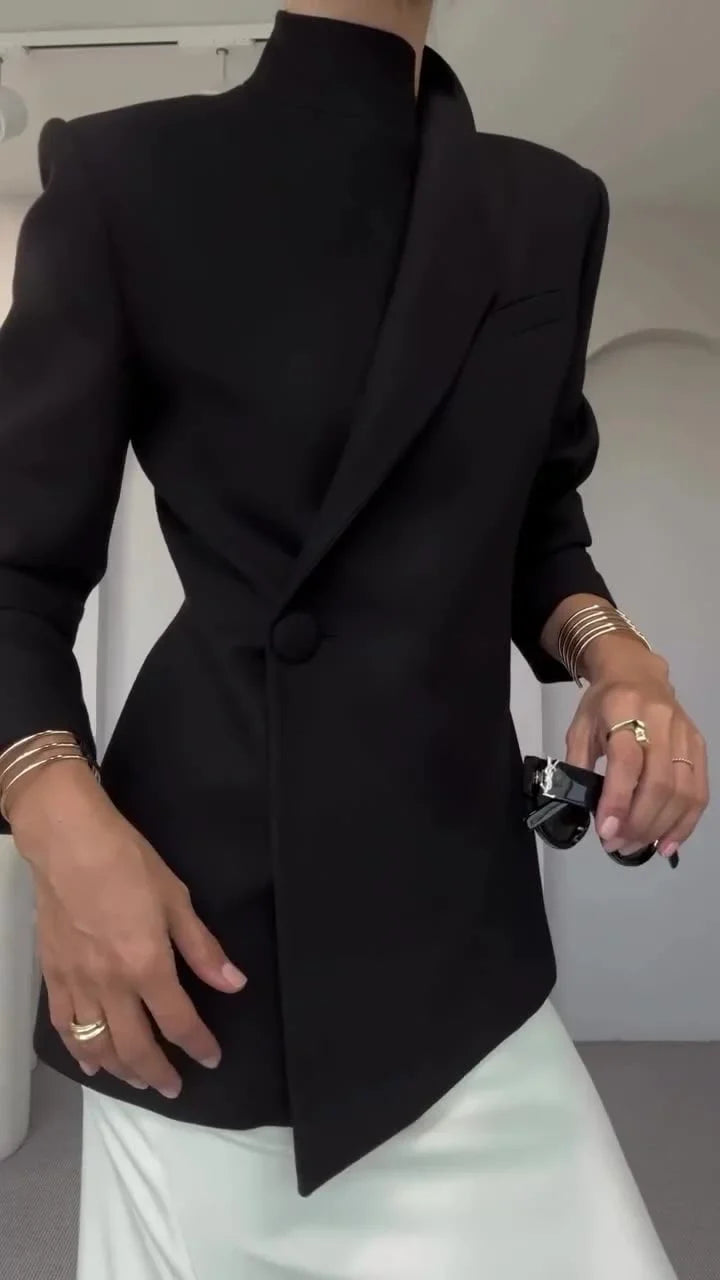 Delfina Bastone™ Elegancka asymetryczna marynarka zapinana na jeden guzik