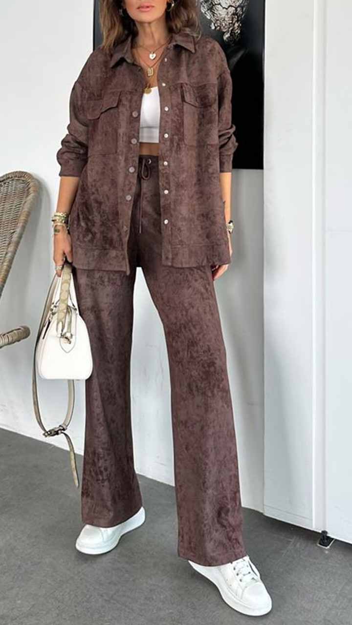 Demetria Biondi™ Lekki komplet składający się z marynarki i spodni z szerokimi nogawkami