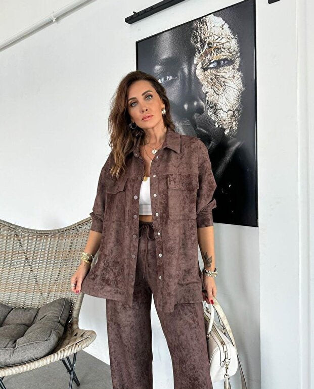 Demetria Biondi™ Lekki komplet składający się z marynarki i spodni z szerokimi nogawkami