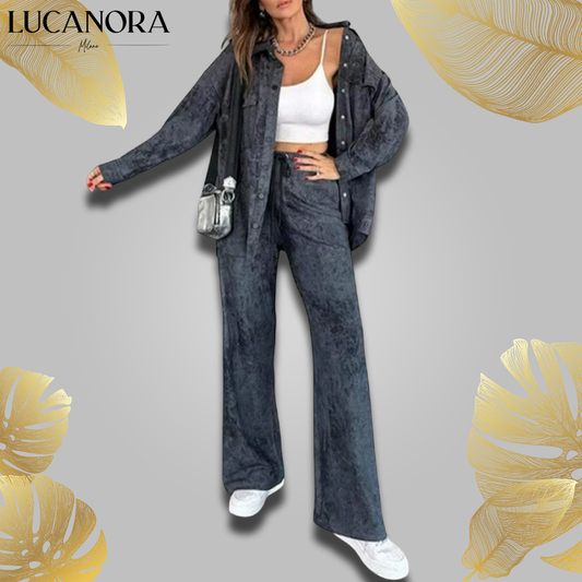 Demetria Biondi™ Lekki komplet składający się z marynarki i spodni z szerokimi nogawkami