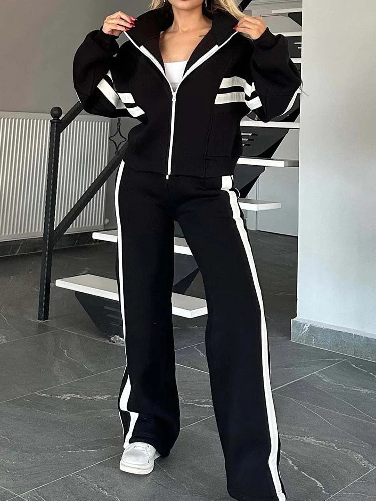 Diana Marsico™ Komplet 2-częściowy bluza z zamkiem błyskawicznym i spodnie casualowe damskie