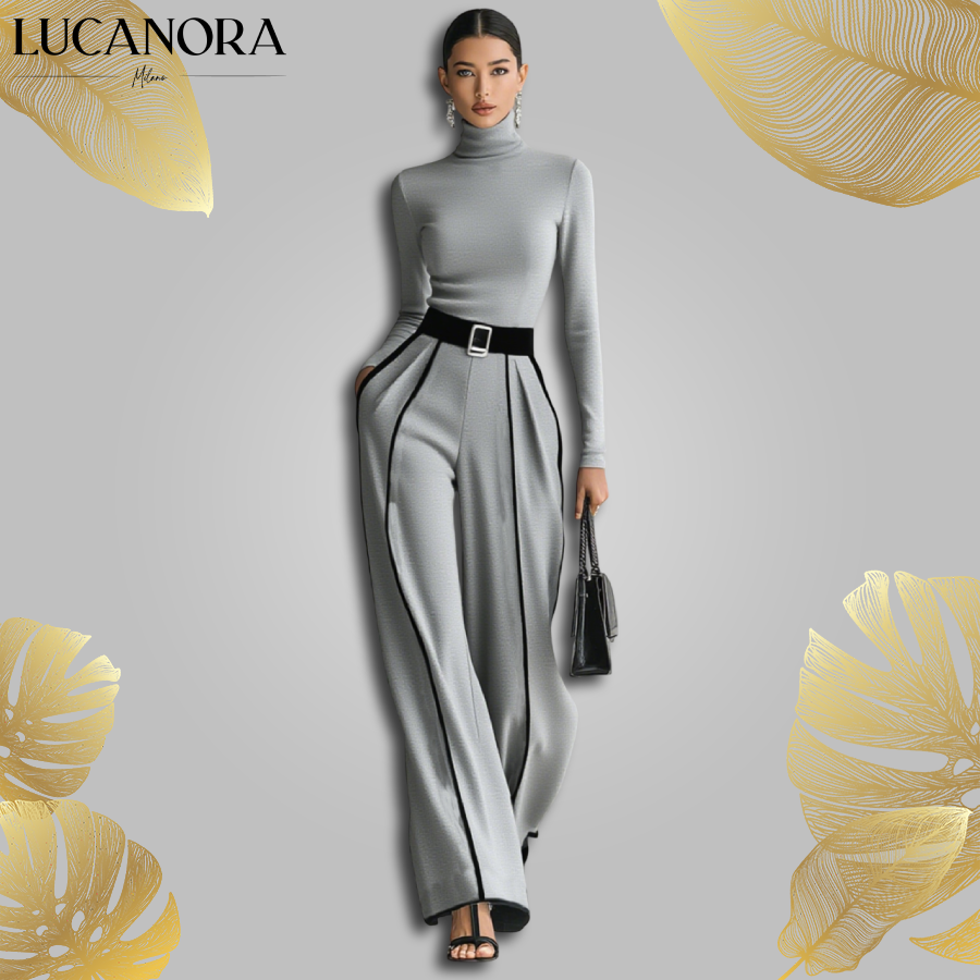 Erminia Patane™ Elegancki komplet spodni z szerokimi nogawkami i golfu