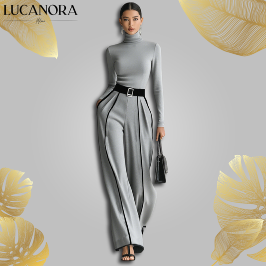 Erminia Patane™ Elegancki komplet spodni z szerokimi nogawkami i golfu