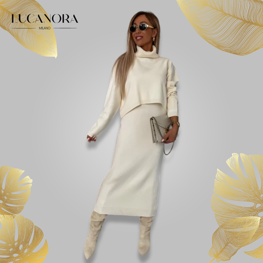 Flavia Lauletta™ Elegancki zestaw sukienka maxi i sweter