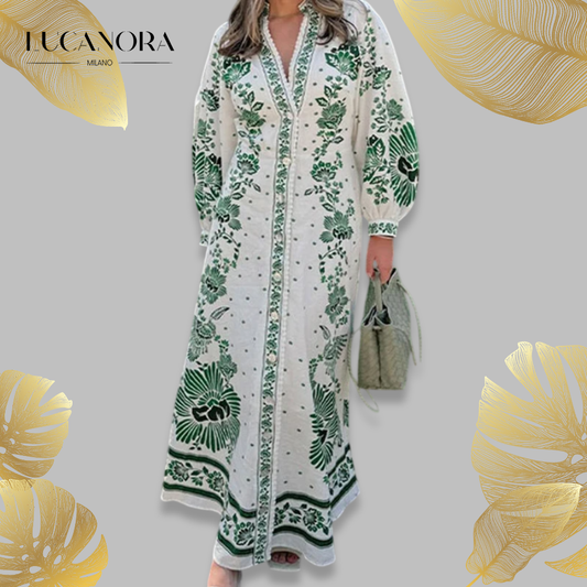 Flora Recine™ Damska sukienka boho z dekoltem V