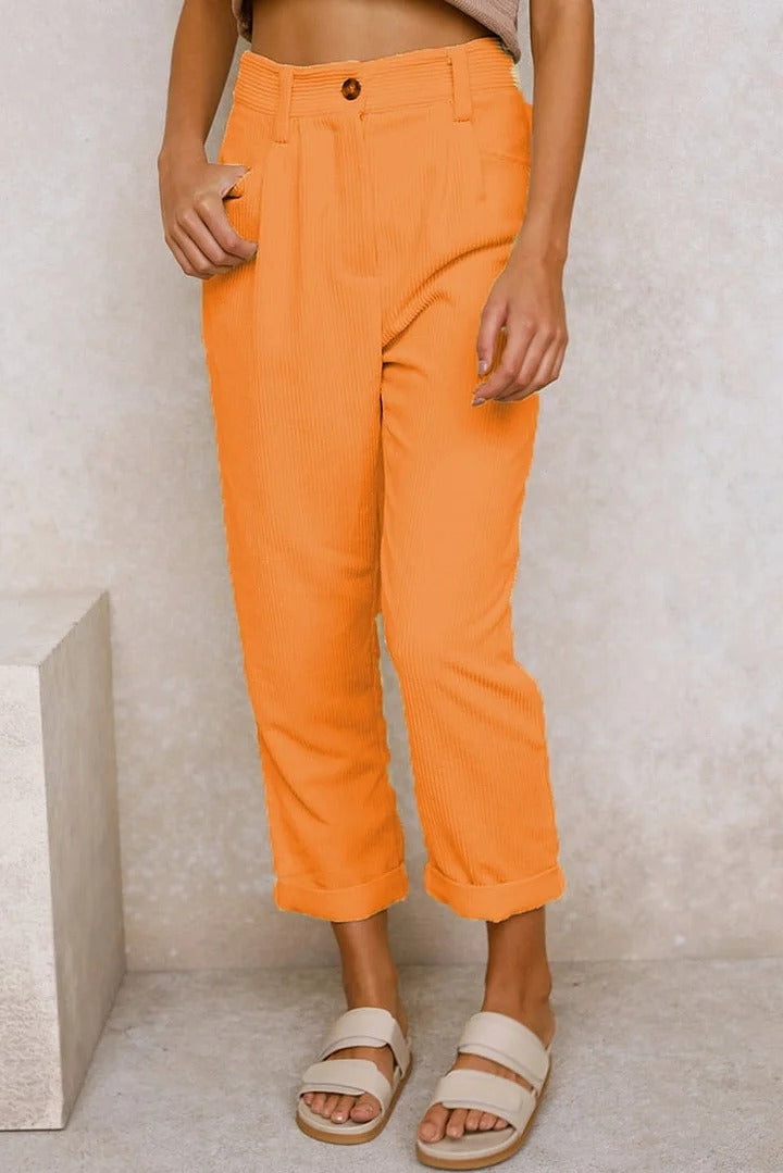 Floriana Cuomo™ Damskie sztruksowe spodnie z kieszeniami i zamkiem