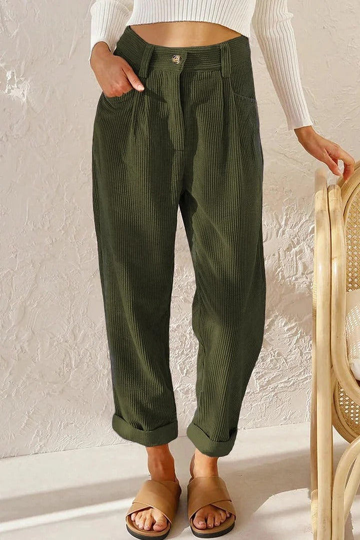 Floriana Cuomo™ Damskie sztruksowe spodnie z kieszeniami i zamkiem