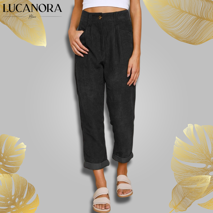 Floriana Cuomo™ Damskie sztruksowe spodnie z kieszeniami i zamkiem