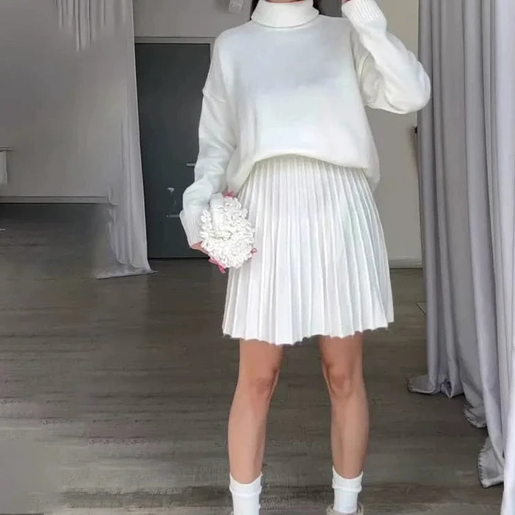 Fosca Solano™ Minimalistyczny komplet damski ze spódnicą i golfem