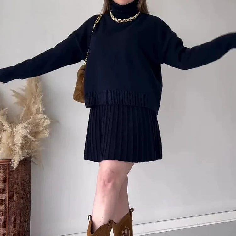 Fosca Solano™ Minimalistyczny komplet damski ze spódnicą i golfem