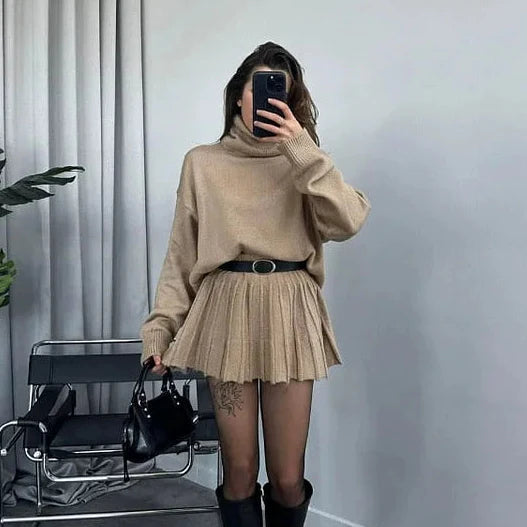 Fosca Solano™ Minimalistyczny komplet damski ze spódnicą i golfem