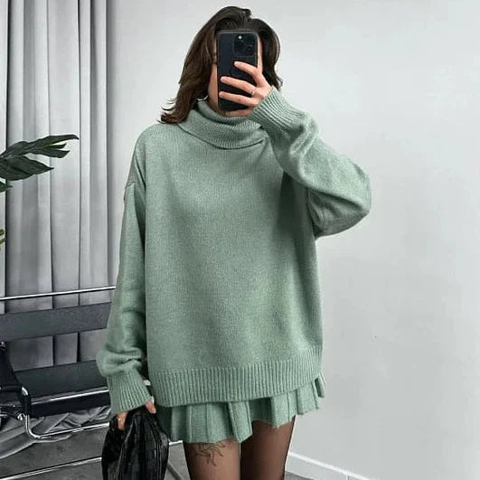 Fosca Solano™ Minimalistyczny komplet damski ze spódnicą i golfem