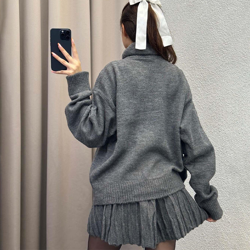 Fosca Solano™ Minimalistyczny komplet damski ze spódnicą i golfem