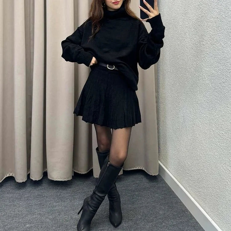 Fosca Solano™ Minimalistyczny komplet damski ze spódnicą i golfem