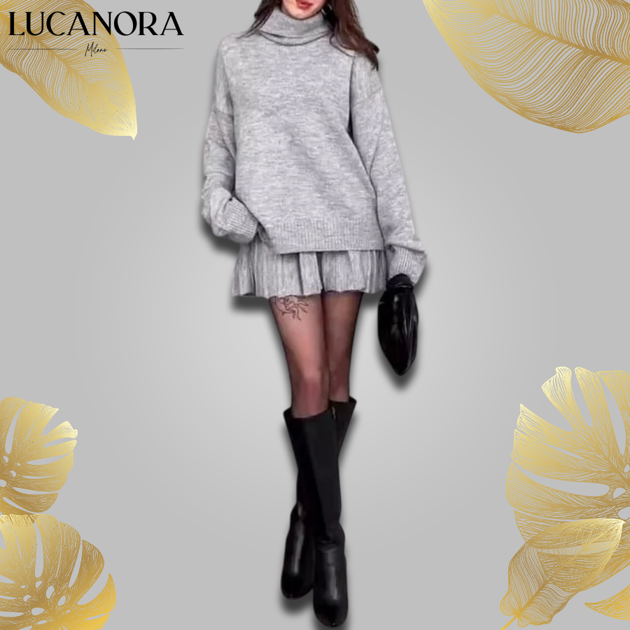 Fosca Solano™ Minimalistyczny komplet damski ze spódnicą i golfem