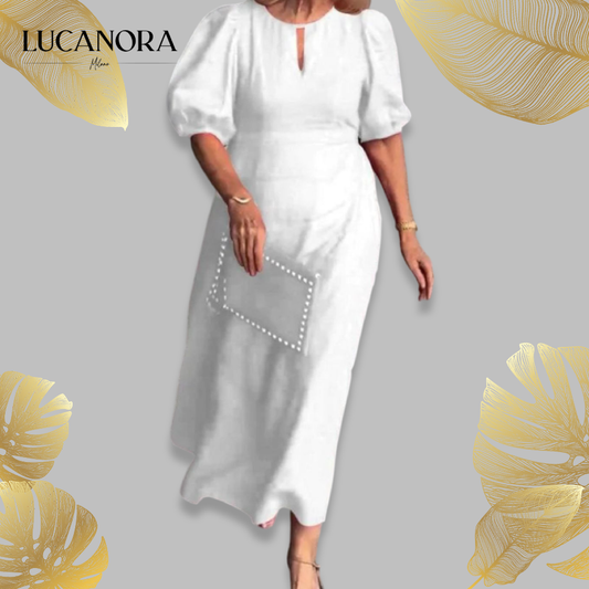 Loretta Paterno™ Elegancka i stylowa sukienka z bufiastymi rękawami