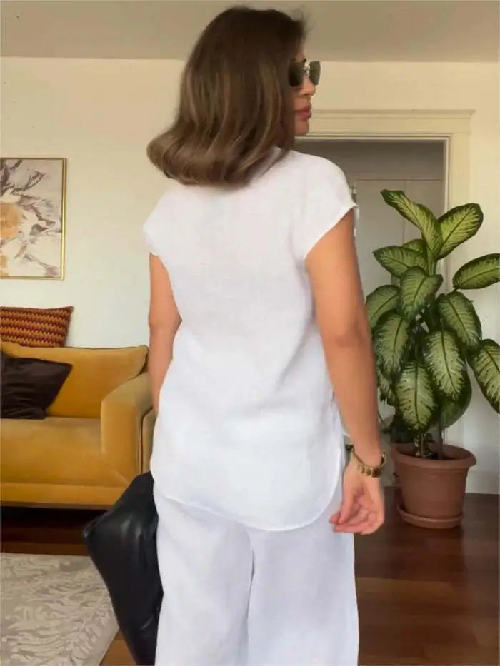 Magda Di Lallo™ – elegancki dwuczęściowy komplet z bluzką i spodniami