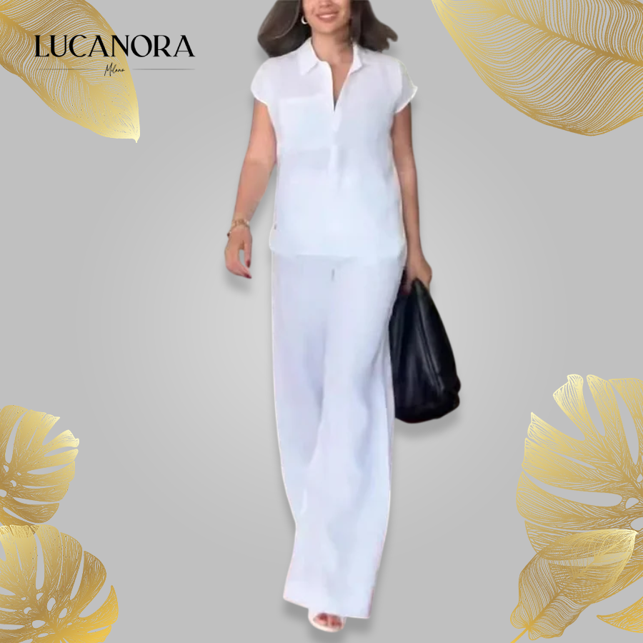 Magda Di Lallo™ – elegancki dwuczęściowy komplet z bluzką i spodniami