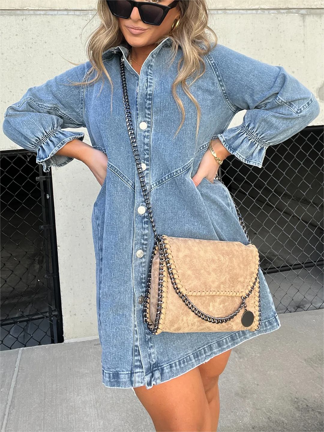 Markle Jeans™ Dżinsowa sukienka z bufiastymi rękawami