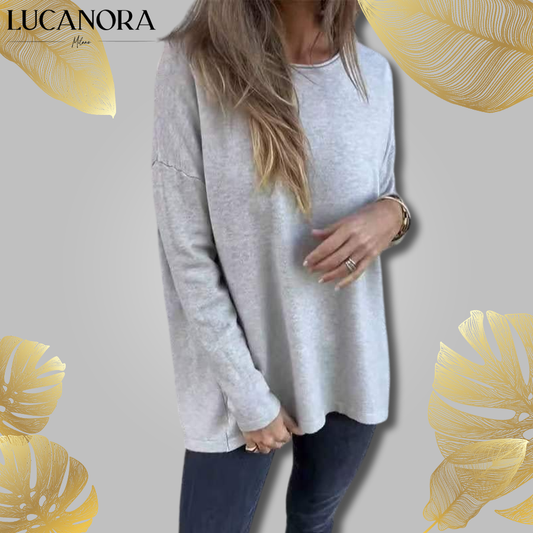 Miriam Fina™ damska luźna bluzka z długim rękawem w jednolitym kolorze