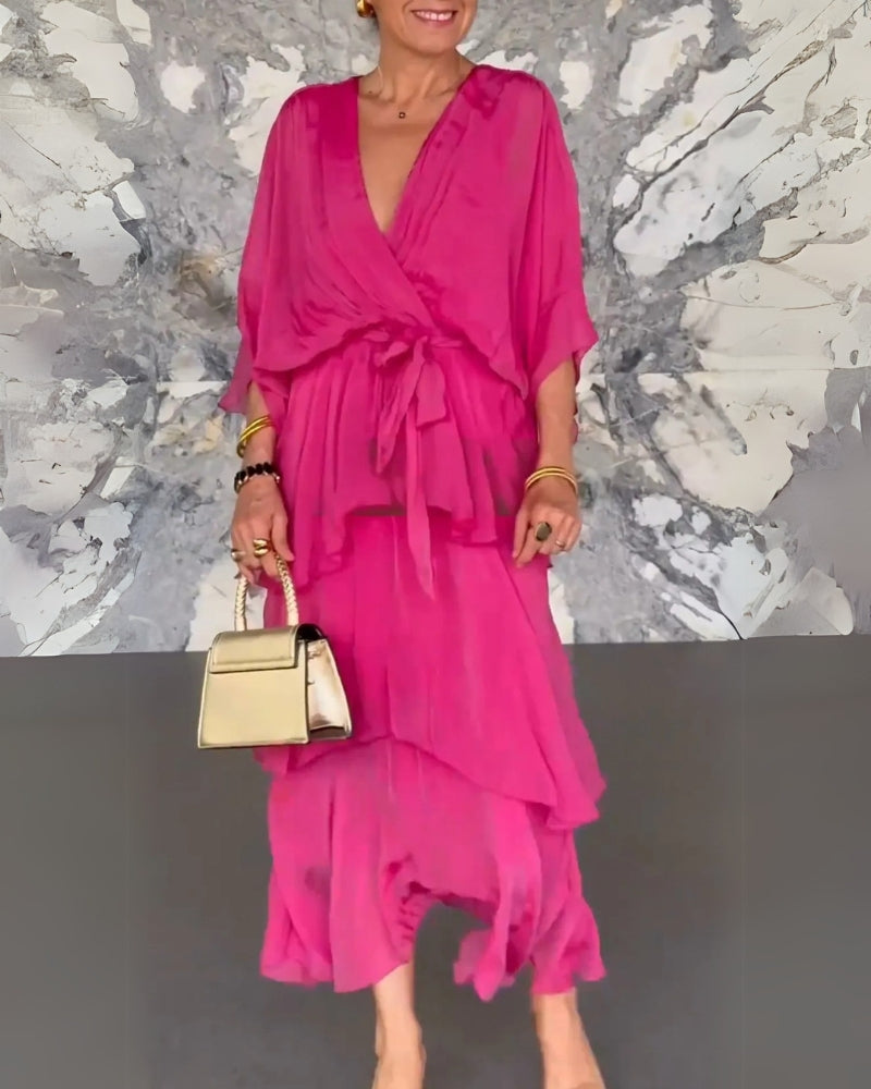 Moira Corda™ Elegancka sukienka warstwowa z dekoltem w serek