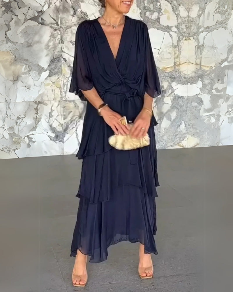 Moira Corda™ Elegancka sukienka warstwowa z dekoltem w serek