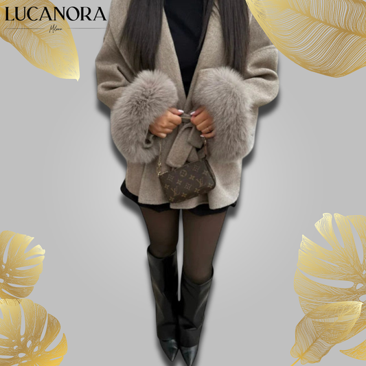 Olga Lamattina™ Elegancki płaszcz z futrem