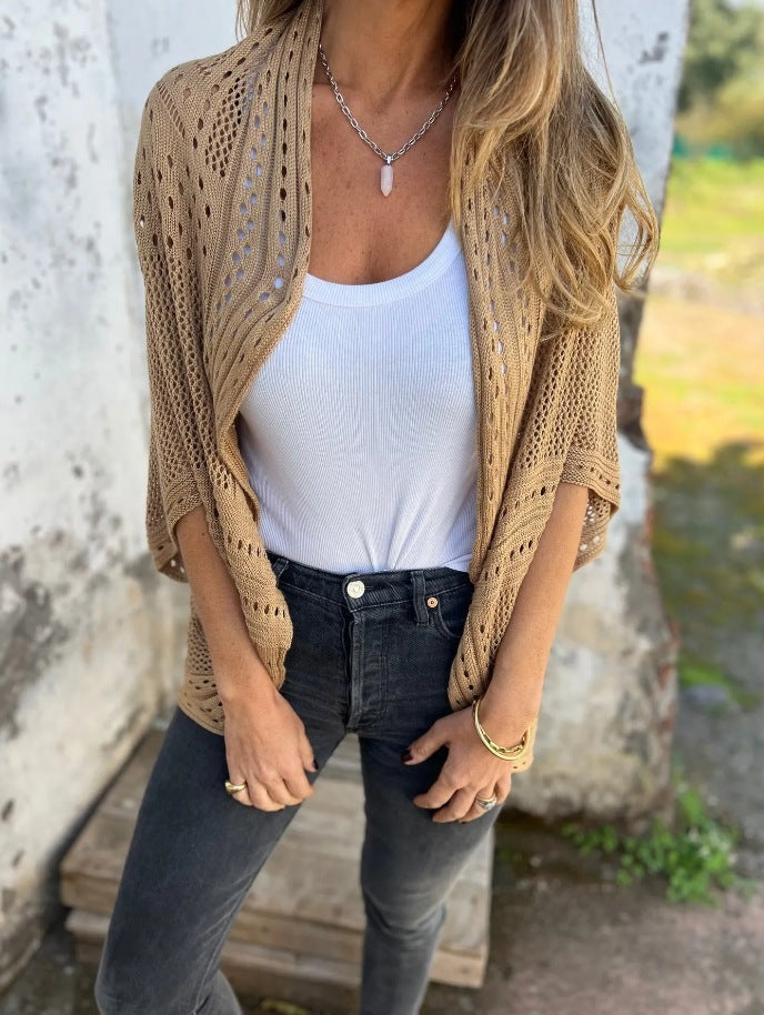 Rachele Foti™ – sweter z ażurowym wzorem i rękawami 3/4