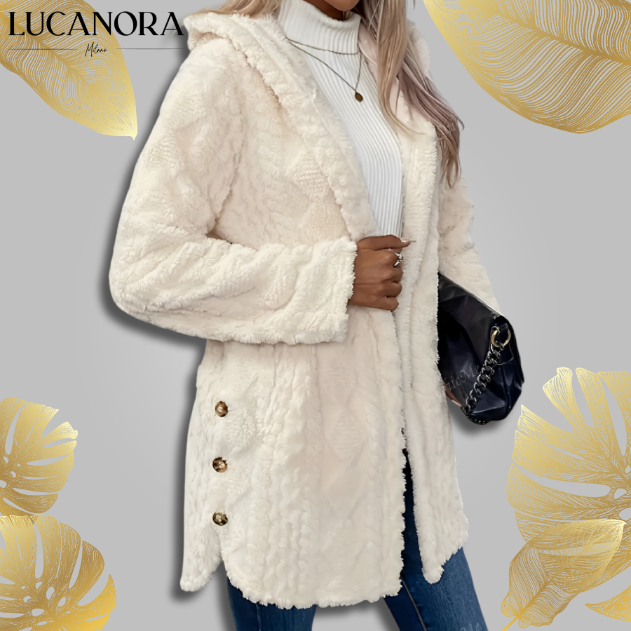 Ciepły sweter damski z kapturem i futerkiem Riccarda Ingrao™