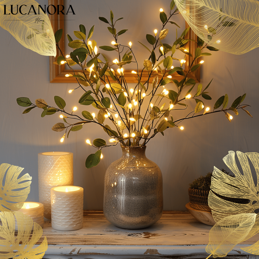 Sylvolive™ Dekoracyjna gałązka oliwna ze światłami