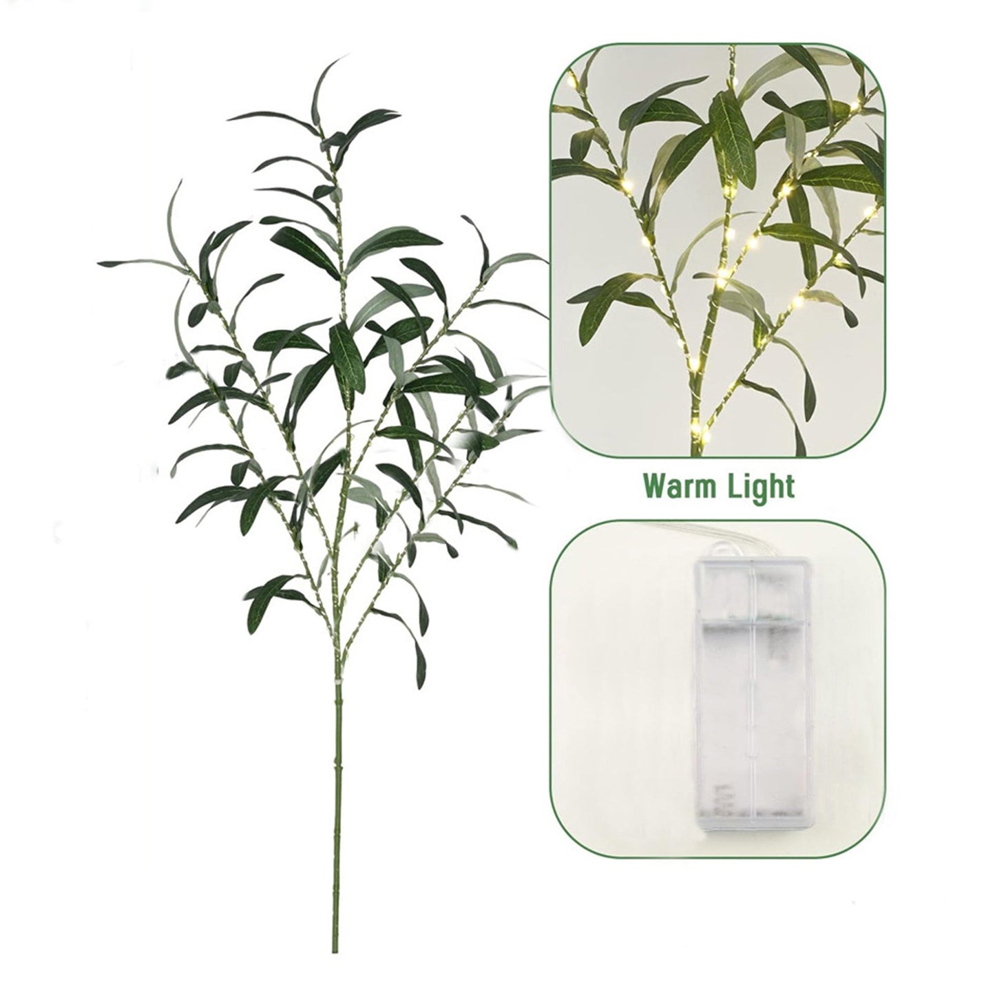 Sylvolive™ Dekoracyjna gałązka oliwna ze światłami