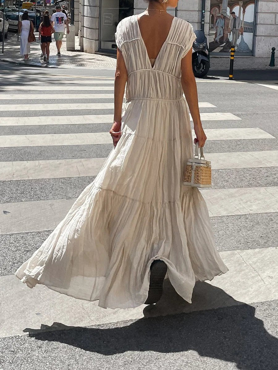 Ugolina Posa™ Plisowana sukienka maxi z dekoltem w serek