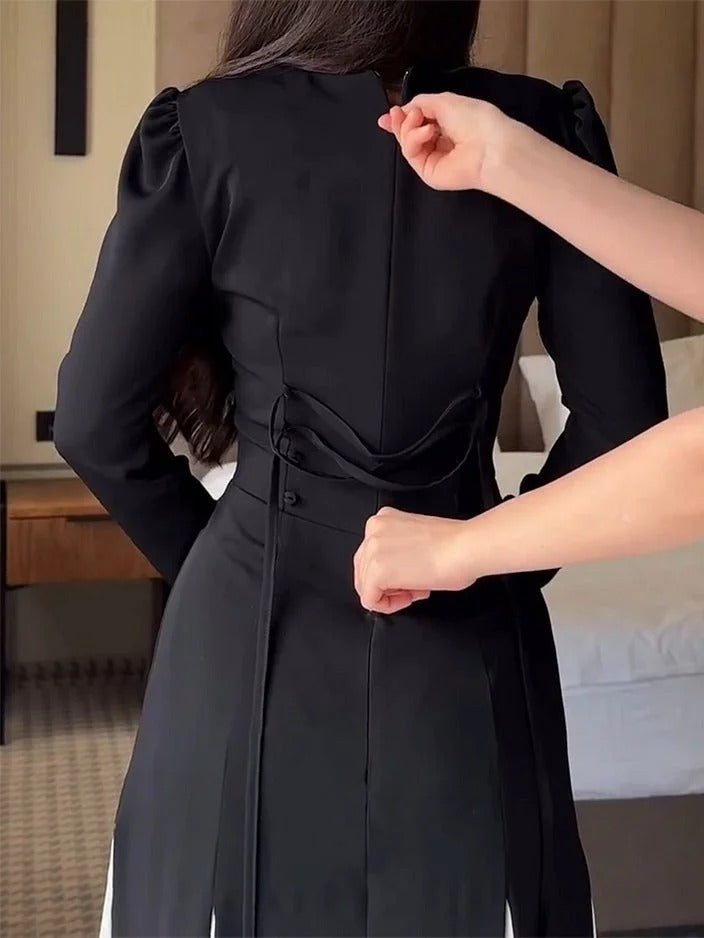 Uliva Baldacci™ Czarno-biała sukienka maxi z długim rękawem