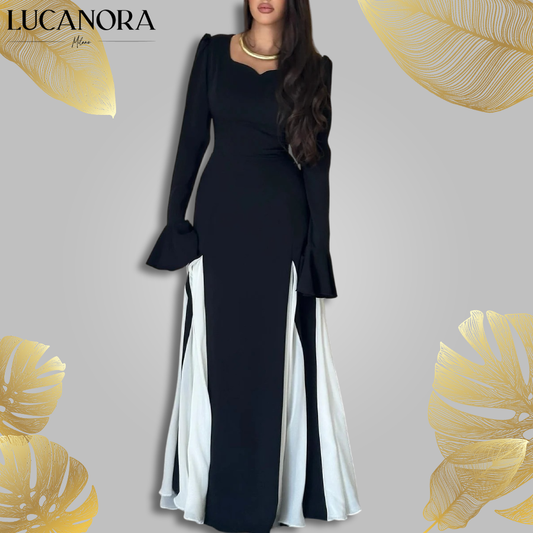 Uliva Baldacci™ Czarno-biała sukienka maxi z długim rękawem