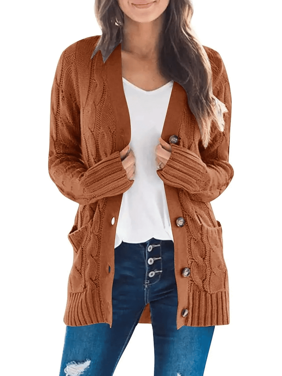 Vera Celli™ Damski swobodny kardigan zapinany na guziki