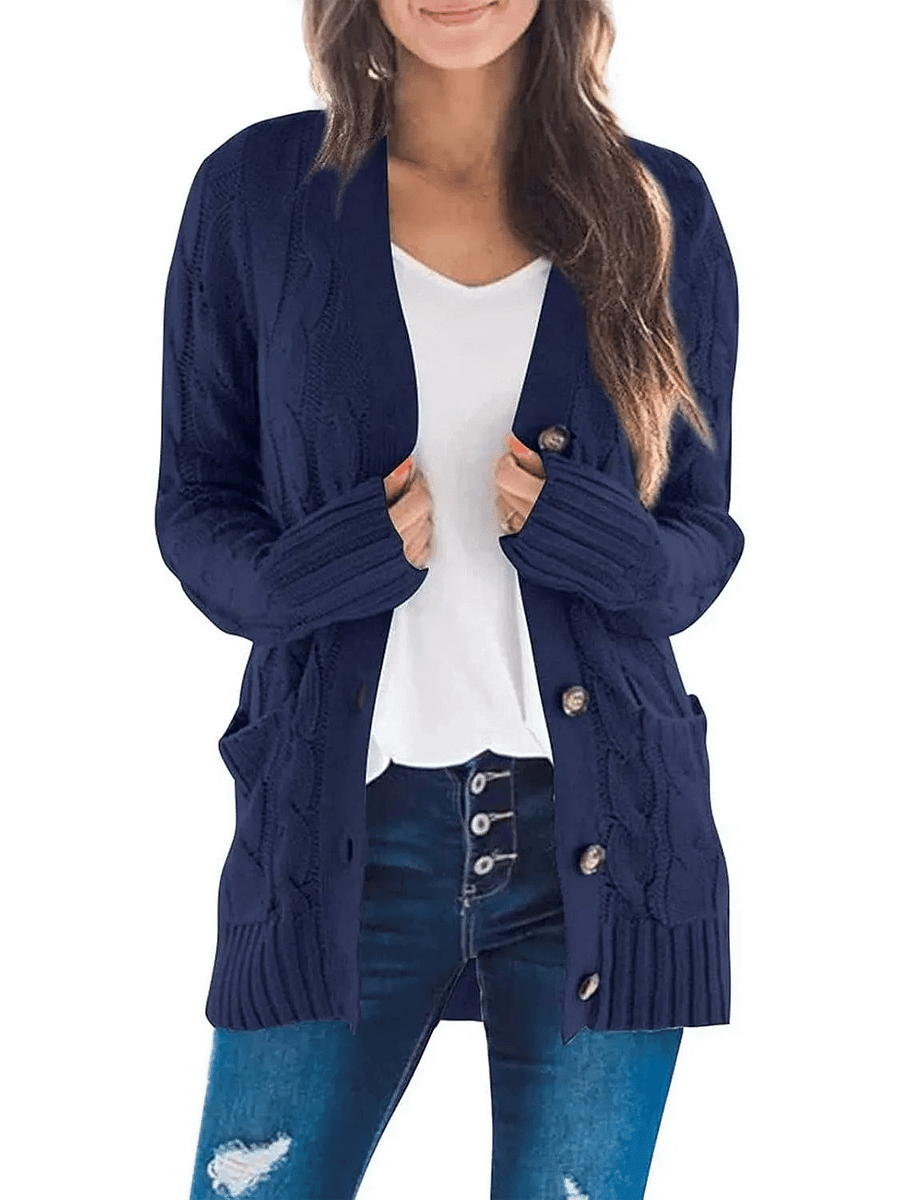Vera Celli™ Damski swobodny kardigan zapinany na guziki