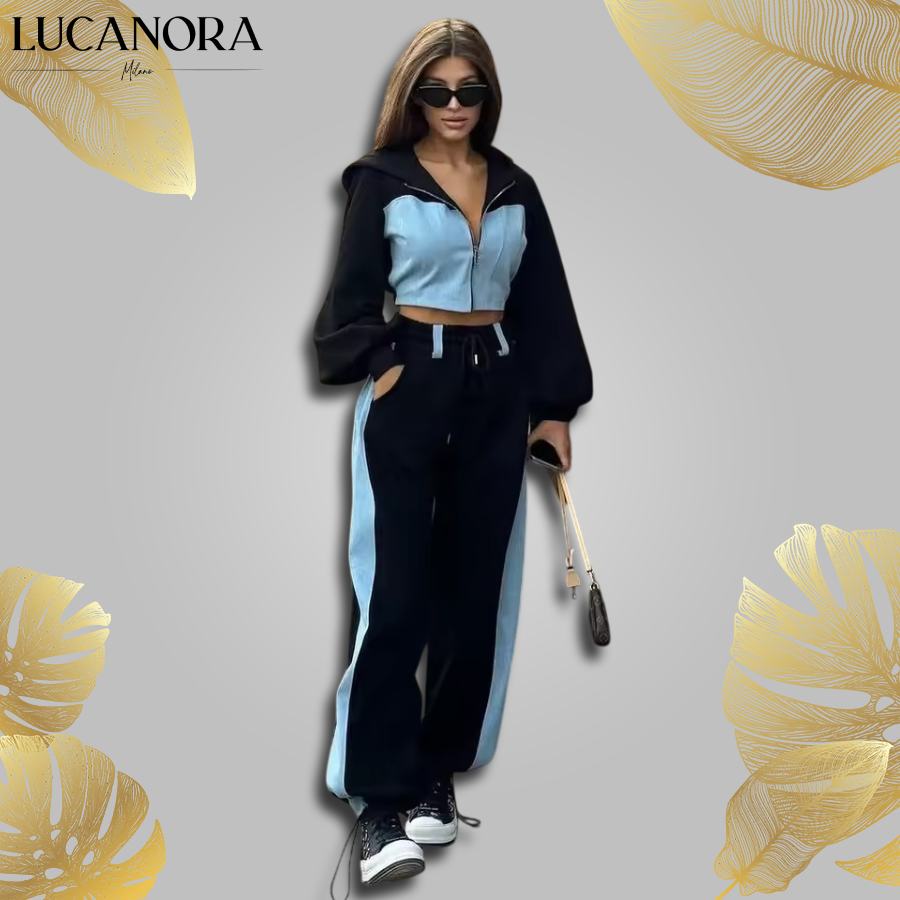 Viviana Franza™ Dwuczęściowy komplet sportowy z wzorem patchworkowym