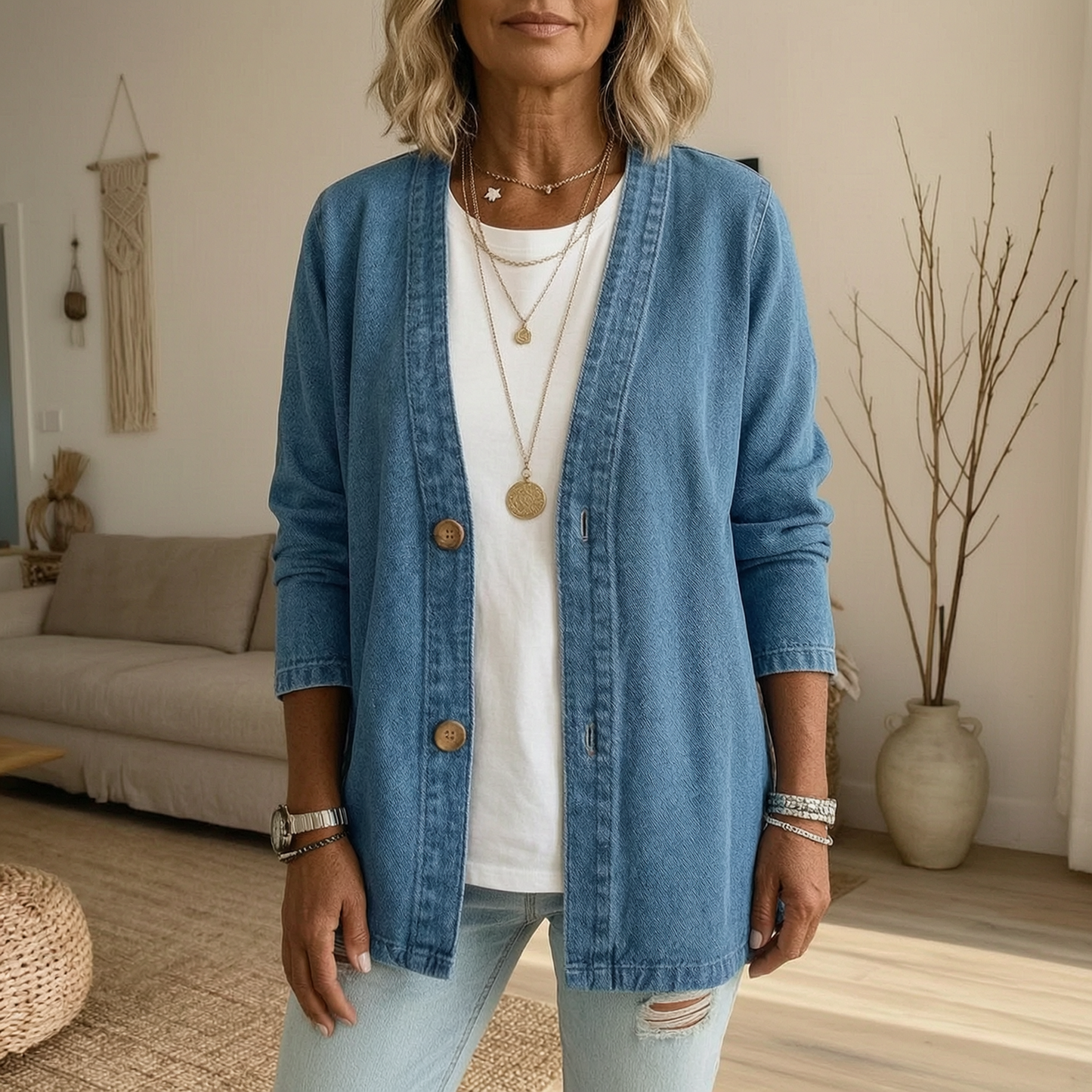 Edvige Bertozzi™ Jeansowa kurtka damska do stylizacji warstwowych
