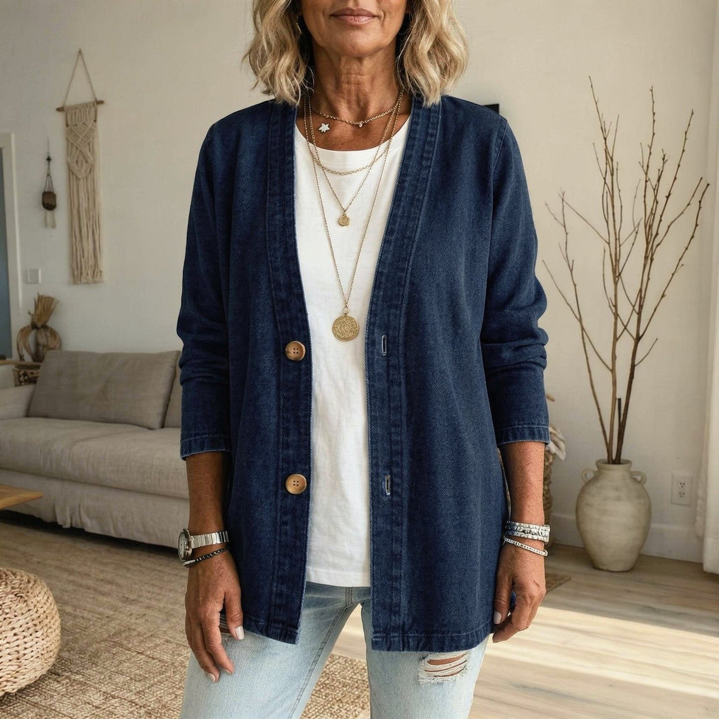 Edvige Bertozzi™ Jeansowa kurtka damska do stylizacji warstwowych