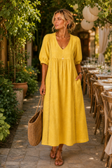 Agnese Spagnuolo™ Elegancka sukienka letnia z koronkowym dekoltem V